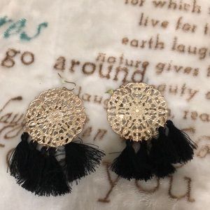 Fabulous gold and black tasseled earrings